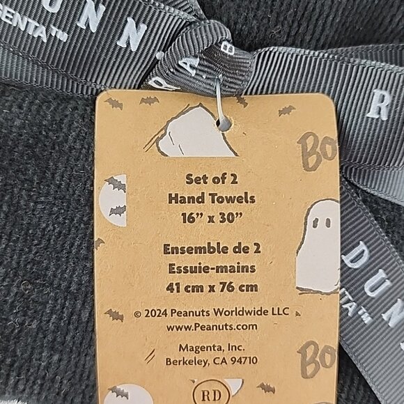 PEANUTS X Rae Dunn Set 2 Hand Towels Black White BOO! Snoopy Stich 100% Cotton - Picture 5 of 7